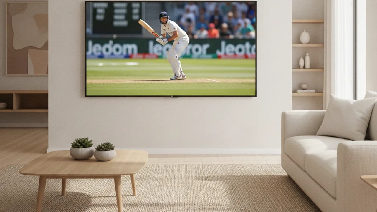 Live cricket Test match streaming in 4K on a TV in an Australian home