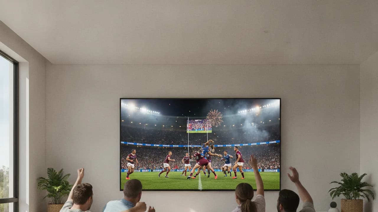 State of Origin rugby league match on a big-screen TV in Australia