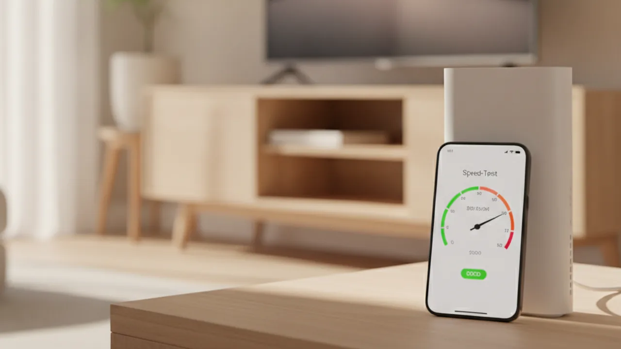 Running an internet speed test next to a Wi-Fi router to fix IPTV buffering