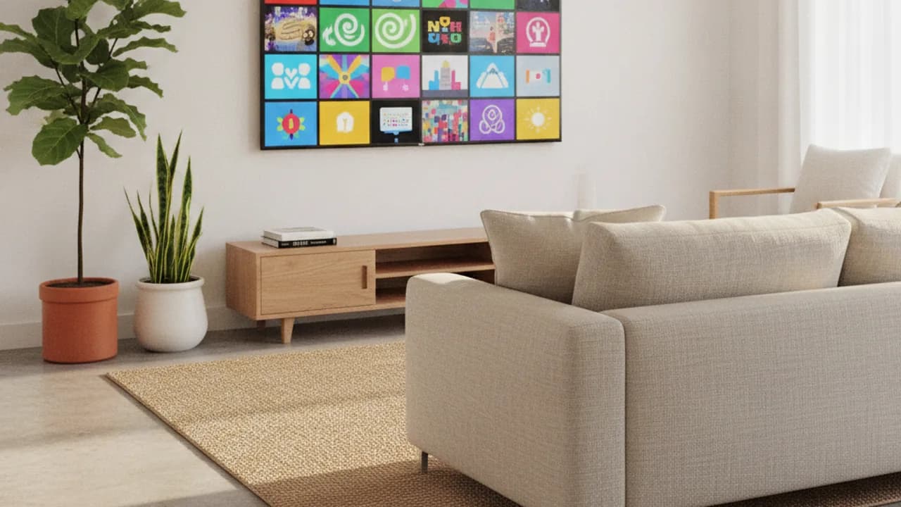 Samsung Smart TV in an Australian home showing an IPTV channel guide app