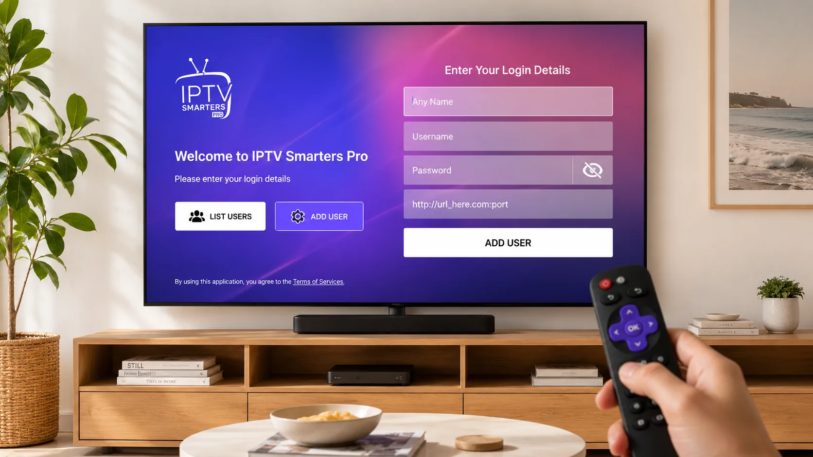 IPTV Smarters Pro login screen during setup on a TV in Australia